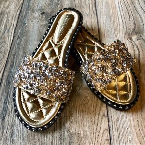 Wild diva jeweled slide sandals